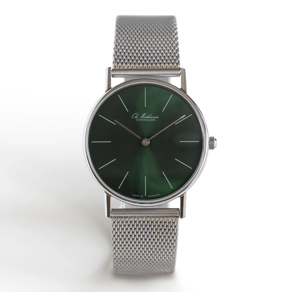 Ole Mathiesen Armbanduhr 1962 Classic 33 silber/grün