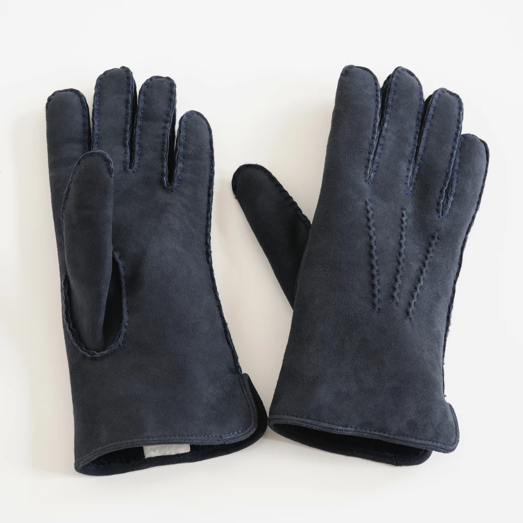 Herrenhandschuhe aus Curly-Lammfell dunkelblau Gr. 9,5