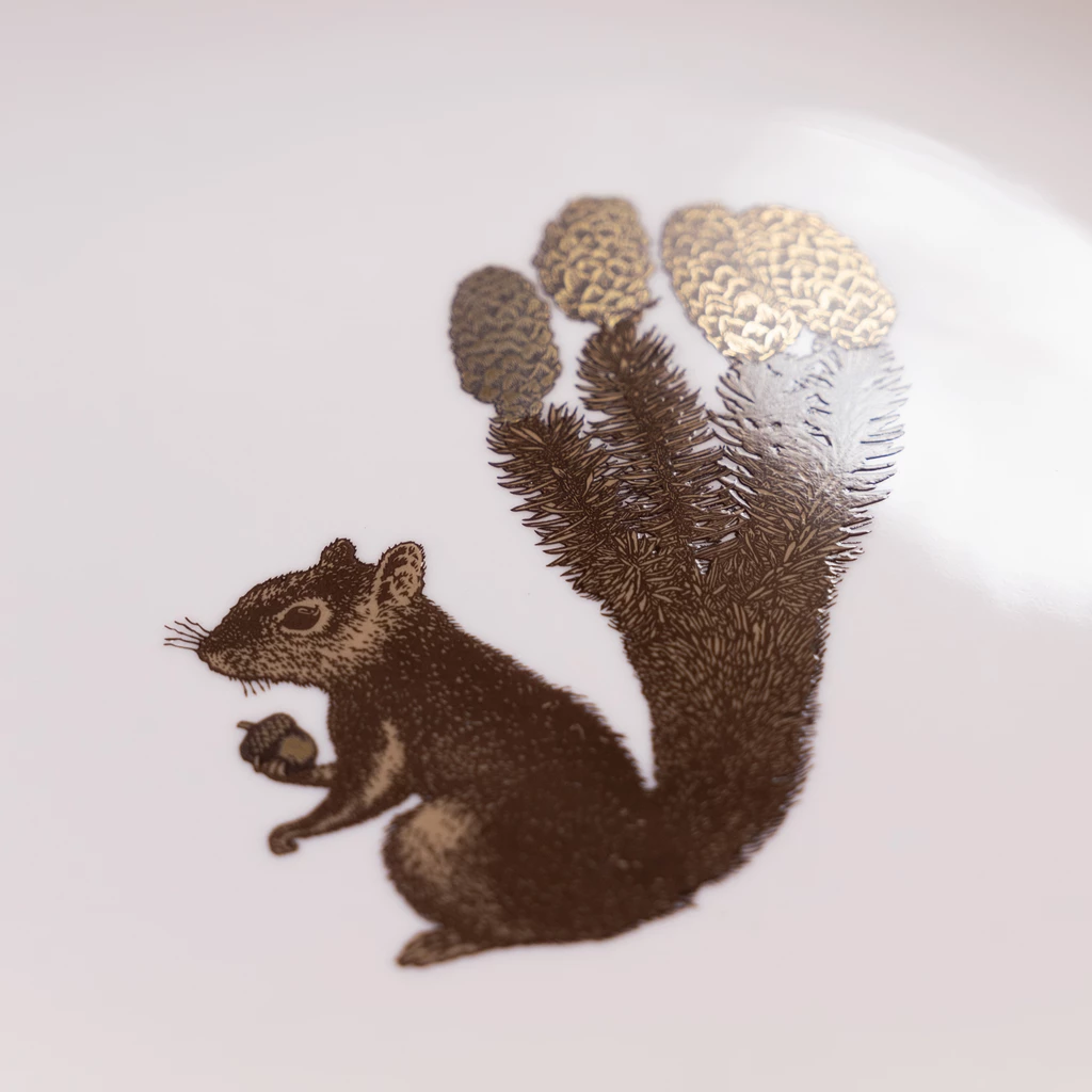 Frühstücksteller Somerset Eichhörnchen auf rosanem Grund
