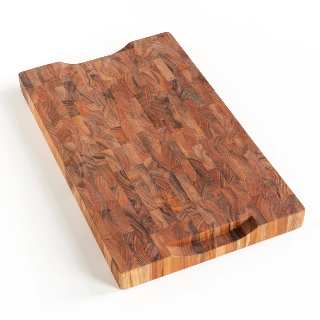 Tranchierbrett mit Saftrinne aus Teak Hirnholz klein
