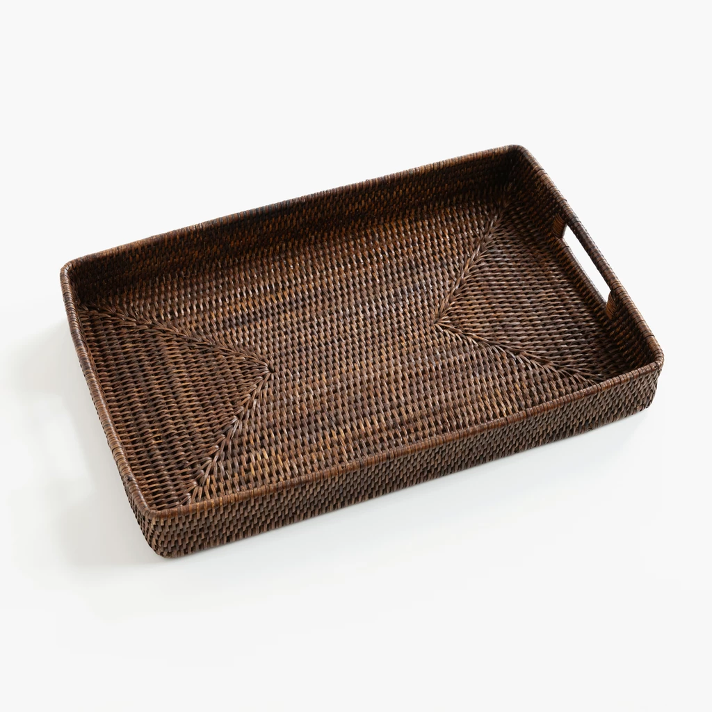 Tablett Rattan Dunkel
