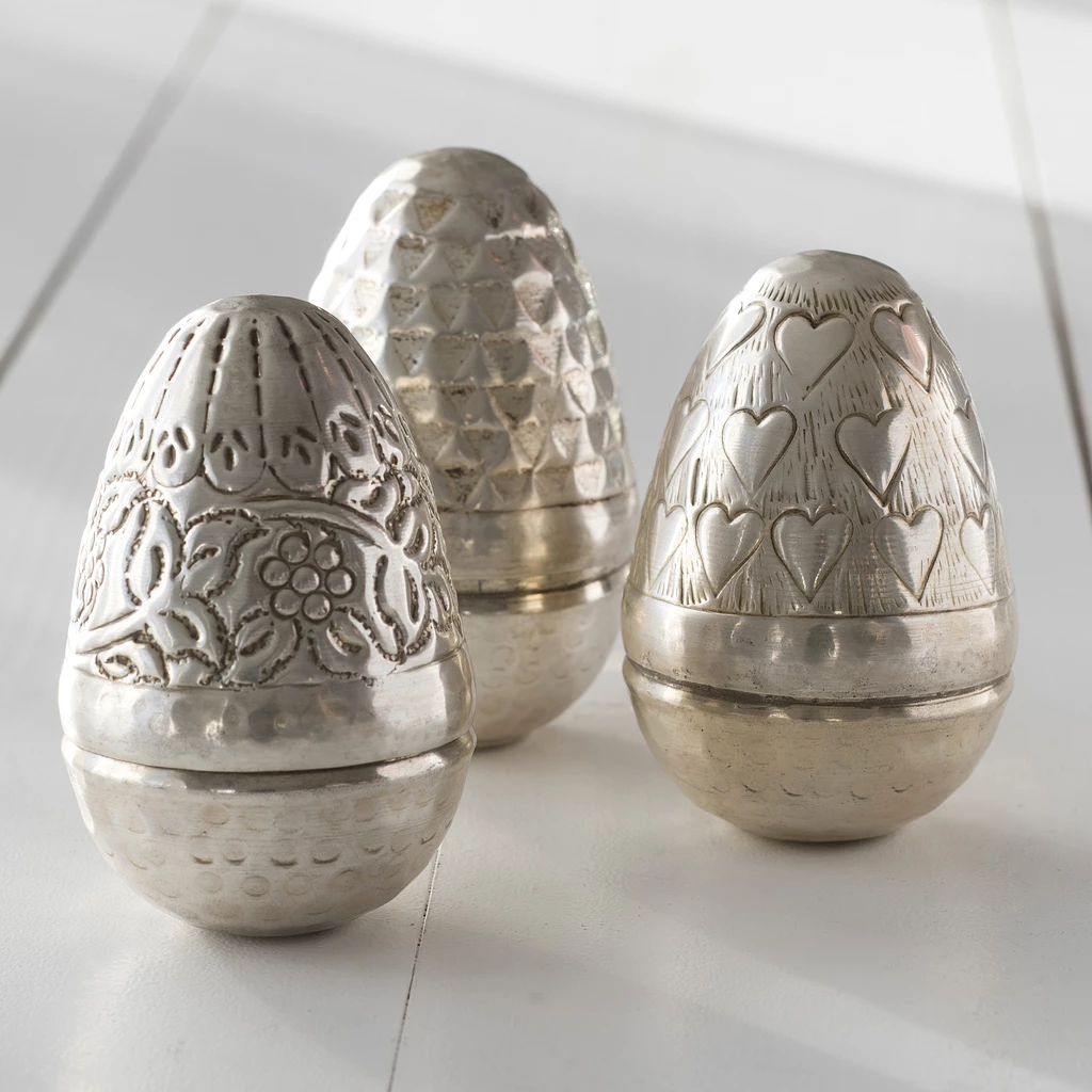Versilberte Ostereier Set mit 3 kleinen Eiern