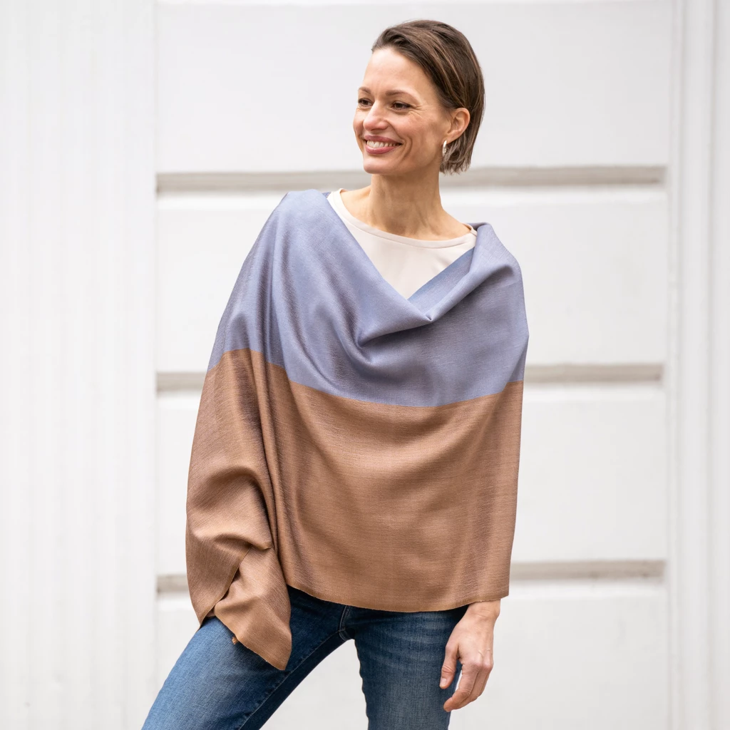 Nsija Seidenwollschal off white-pink/bleu-mustard
