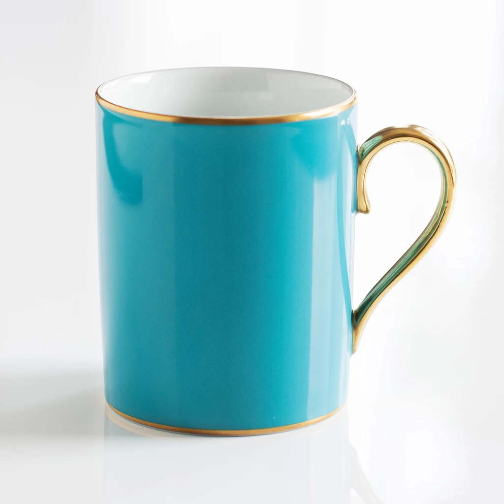 Porcelaine de Limoges Becher mit Golddekor Türkis