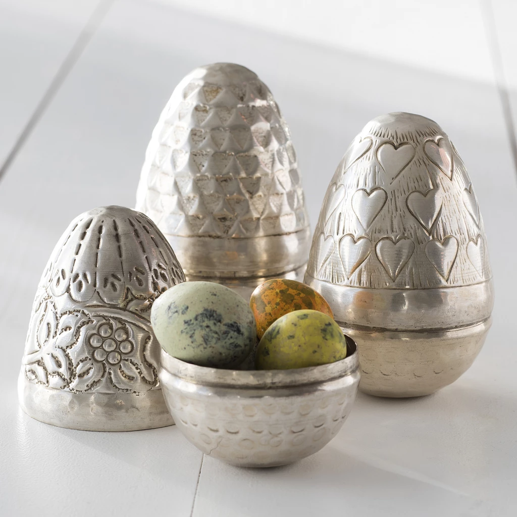 Versilberte Ostereier Set mit 3 kleinen Eiern