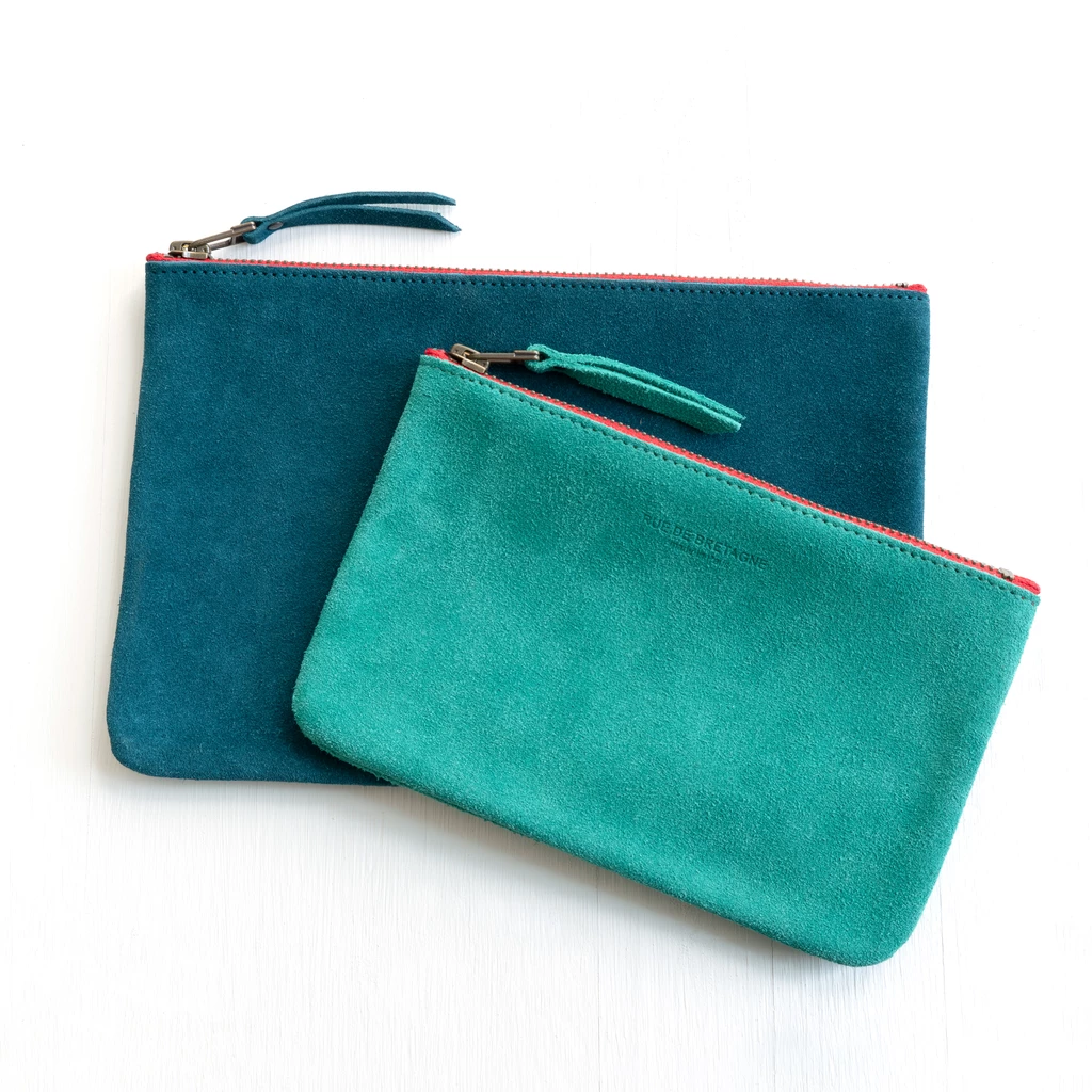 Leder-Pouch Groß Blau