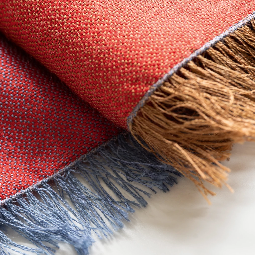 Nsija Seidenwollschal red-pink/bleu-mustard