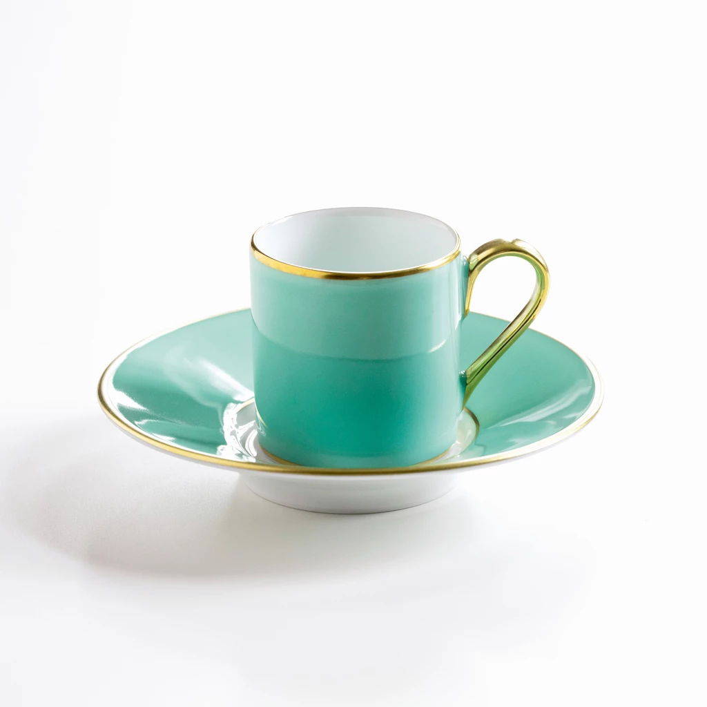Porcelaine de Limoges Mokkatasse mit Golddekor Hellgrün