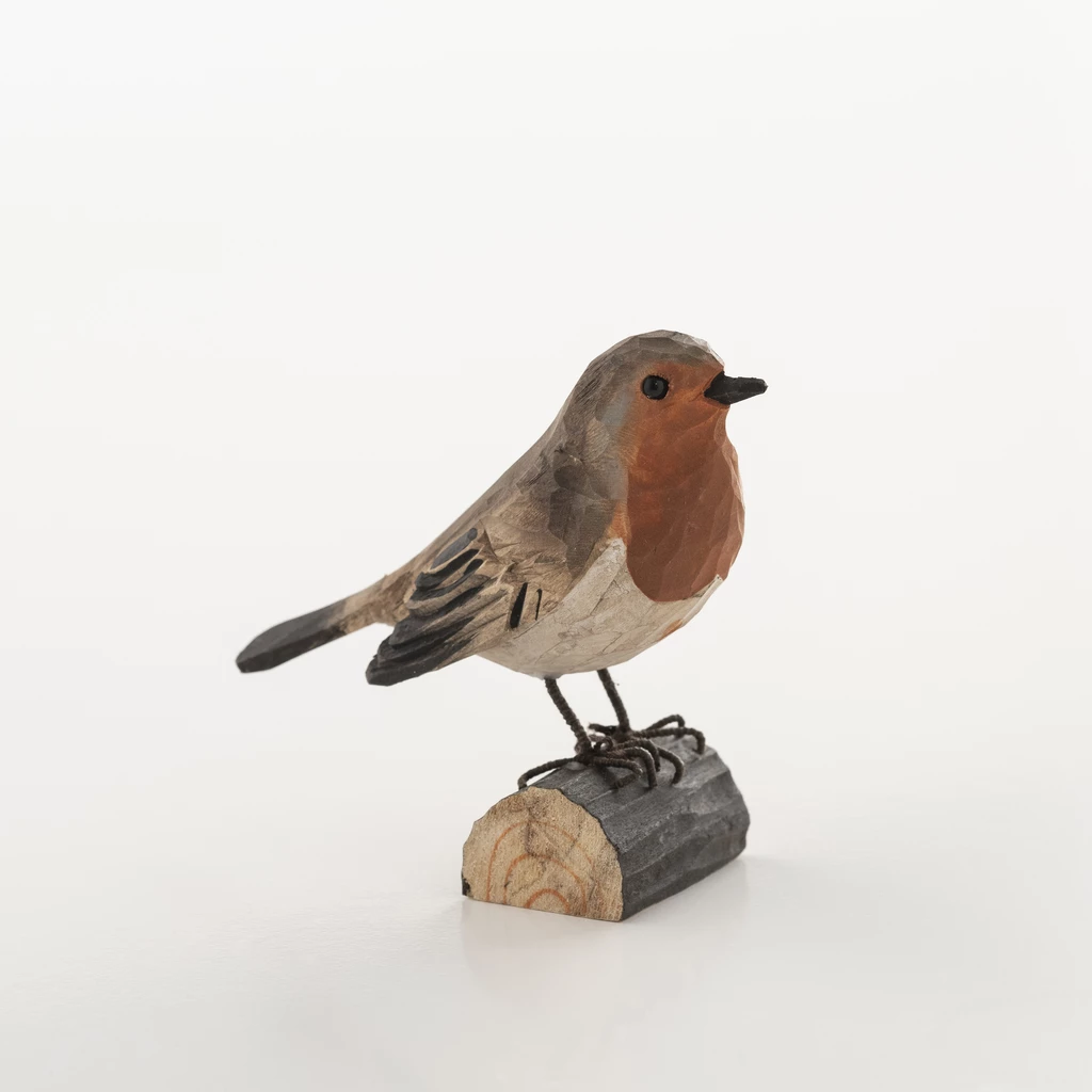Handgeschnitzter Dekovogel Rotkehlchen
