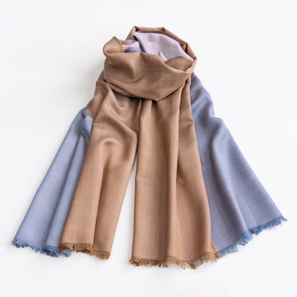 Nsija Seidenwollschal off white-pink/bleu-mustard
