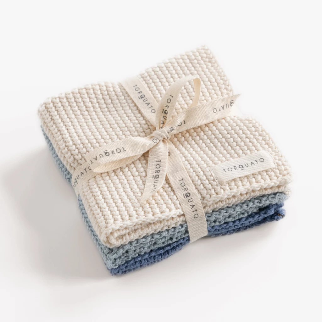 Gestrickte Wischtücher Blaumeliert