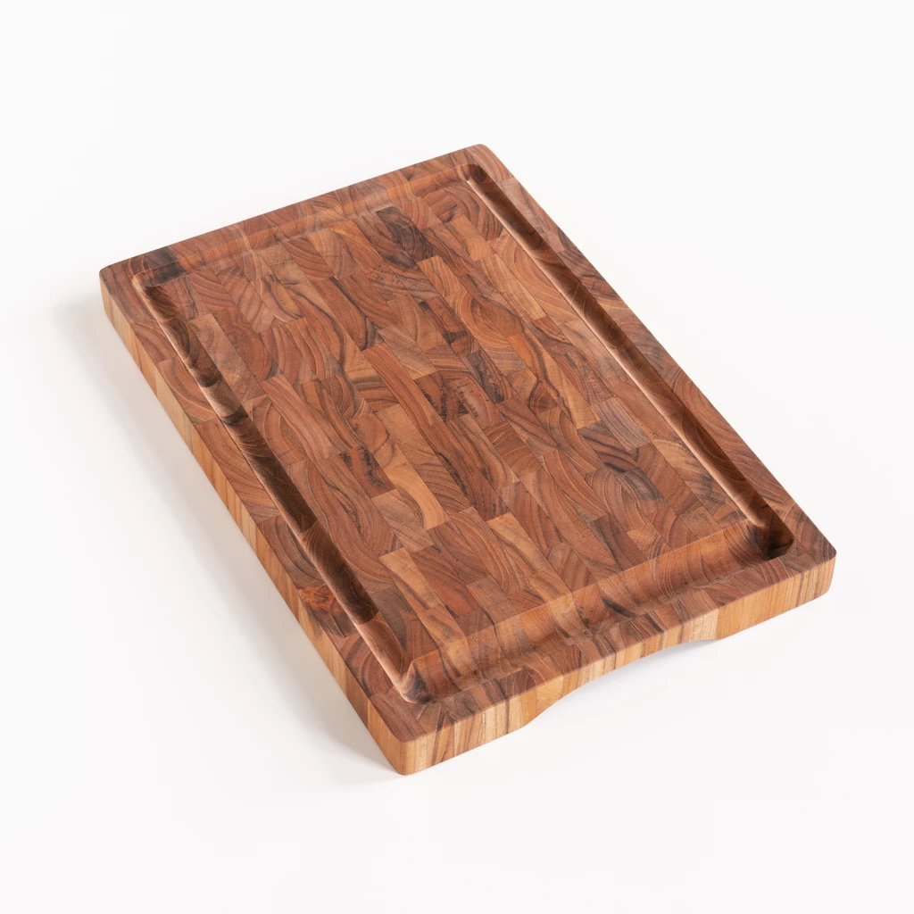 Tranchierbrett mit Saftrinne aus Teak Hirnholz klein
