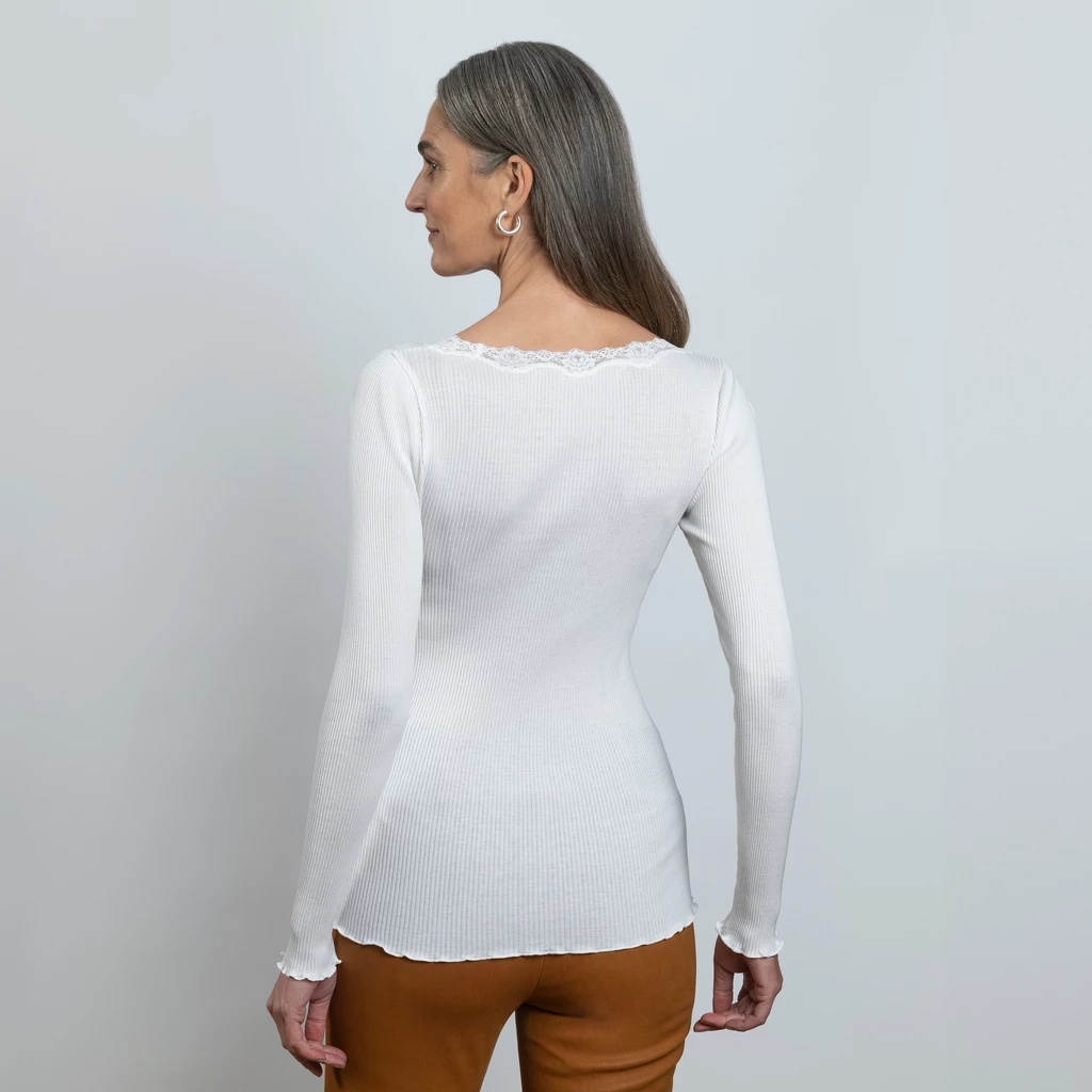 Rosemunde Langarm-Seidenshirt mit Spitze Babette Weiß L
