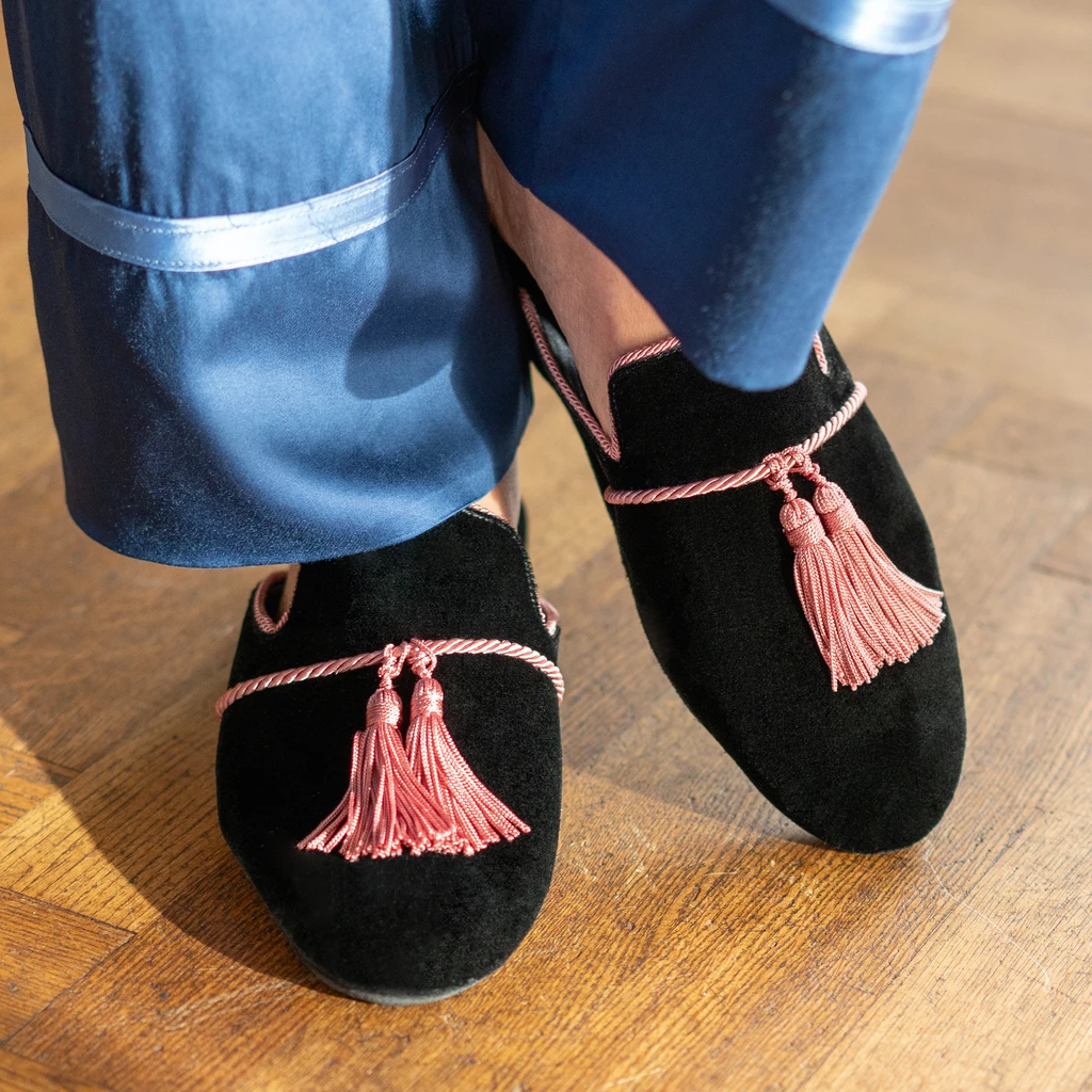 Vestieri Samtslipper Villa Damen Black / Pink Gr. 37