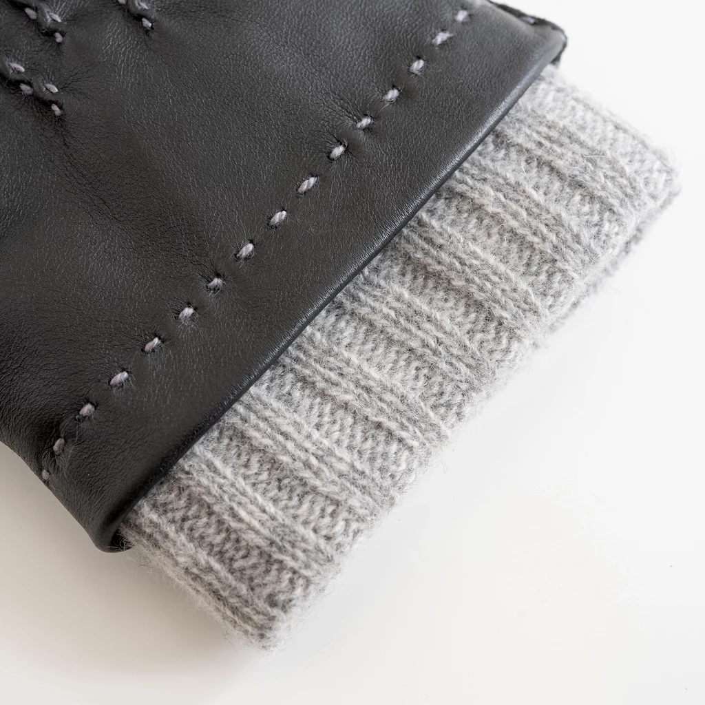 Herrenhandschuhe Hirschleder mit Stulpe Schwarz/Grau Gr. 8