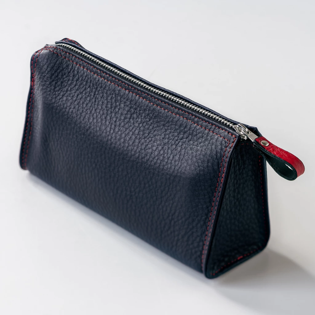 Hammann Kosmetiktasche Hirschleder Blau/Rot