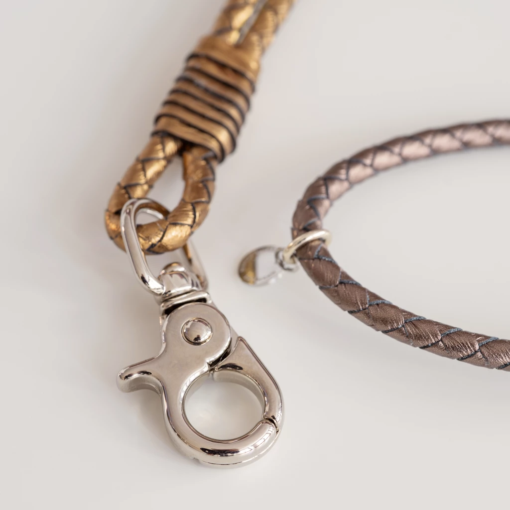 Schlüsselband Metallic-Leder Silber