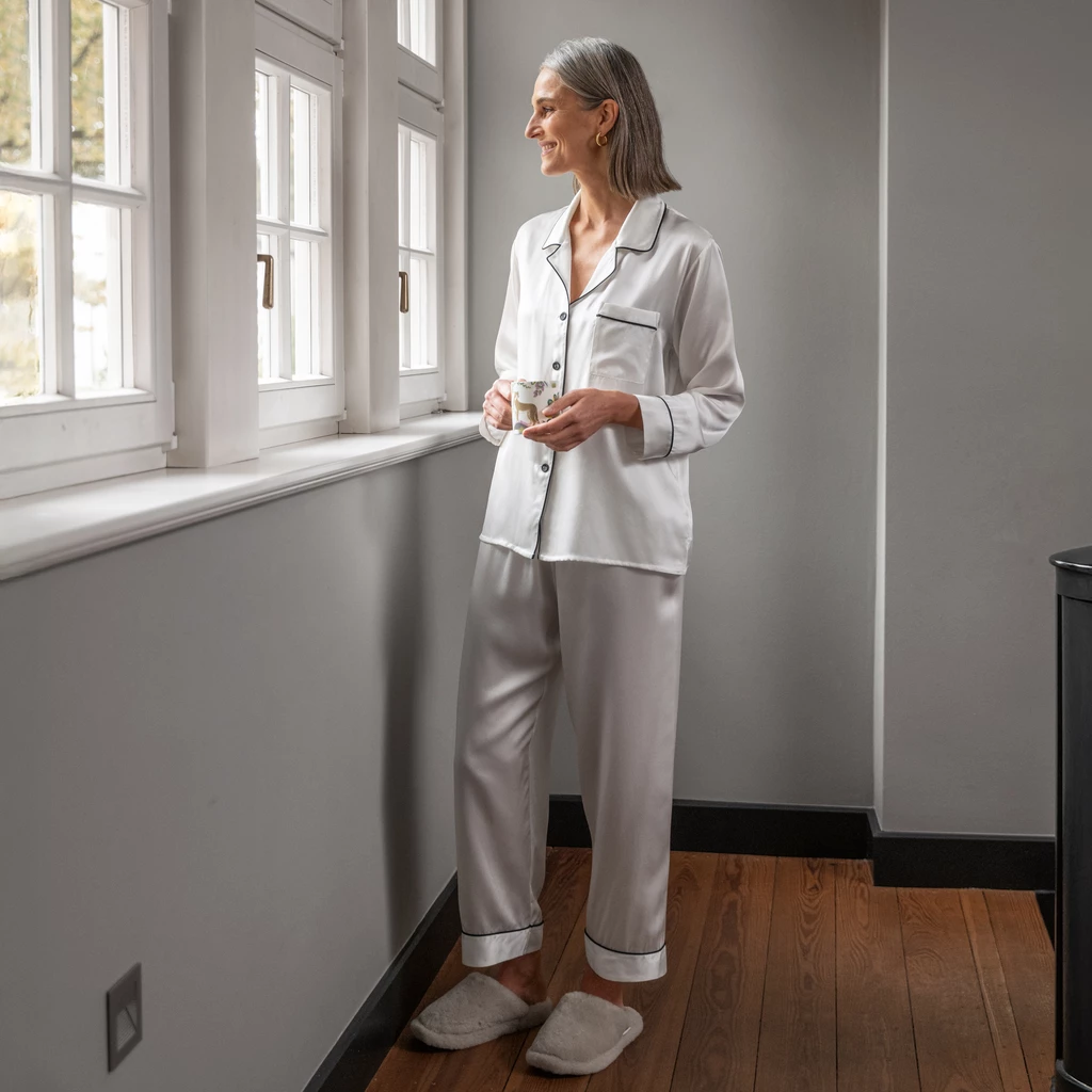Seidenpyjama Cremeweiss