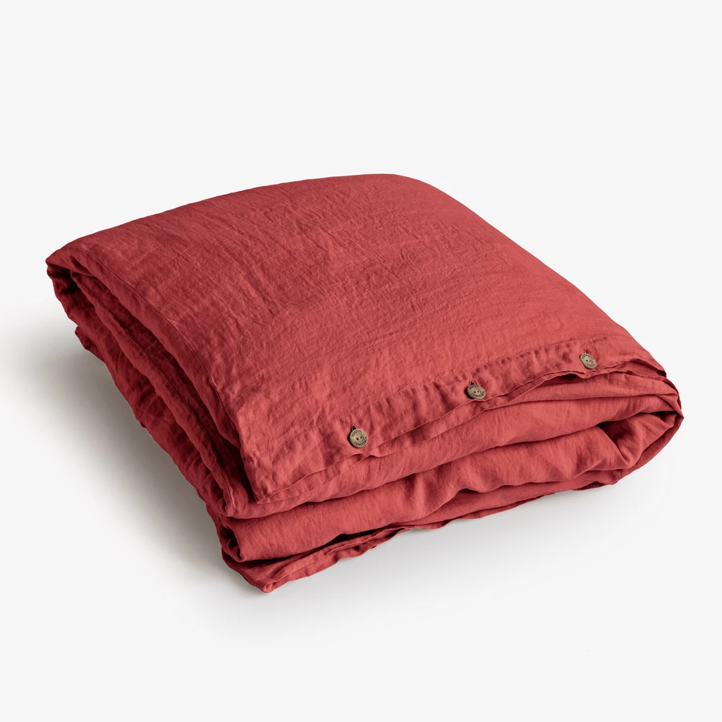 Leinenbettwäsche Stonewashed Louredo Rot 155 x 220 cm
