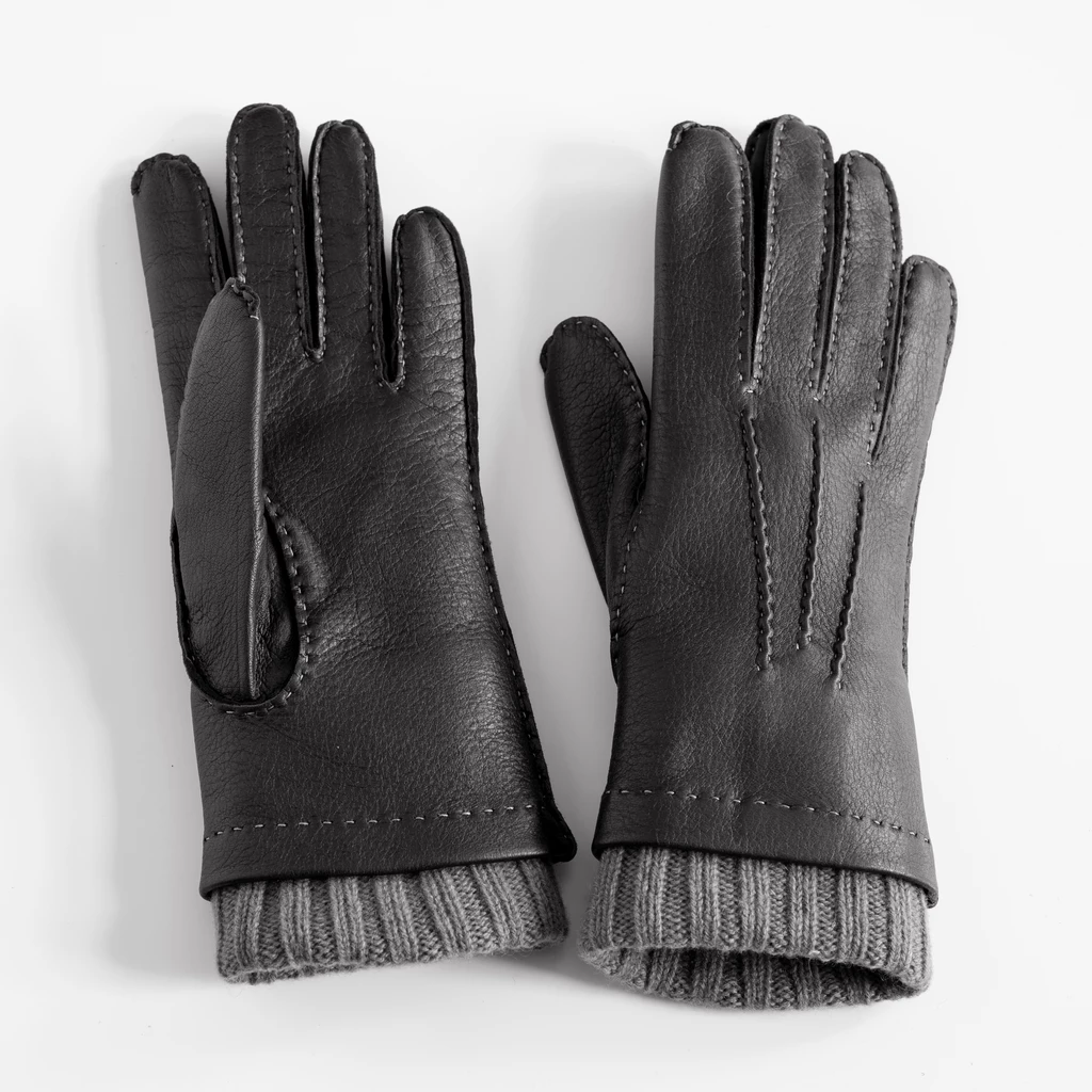Damenhandschuhe HirschlederSchwarz/Grau Gr. 7,5