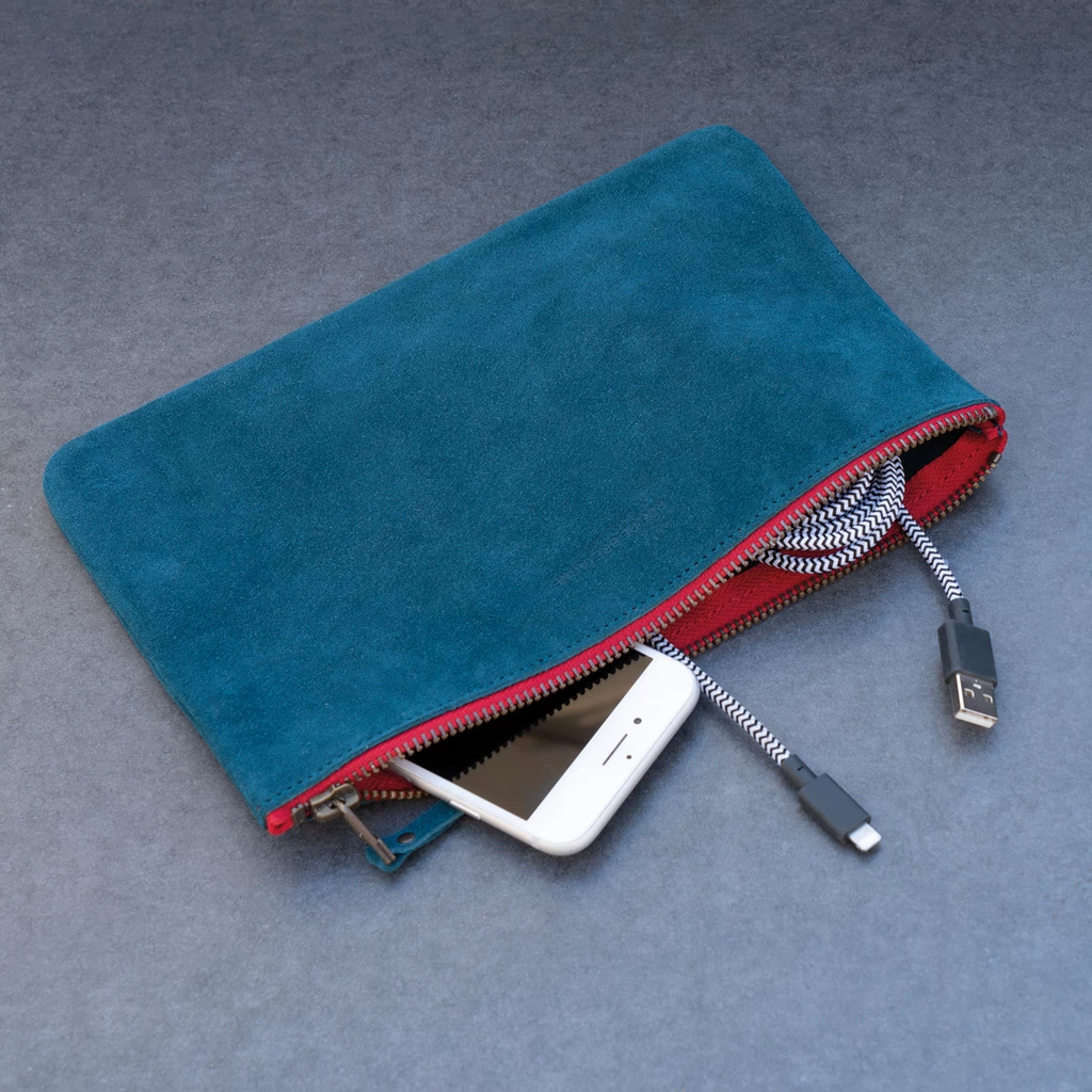 Leder-Pouch Groß Blau