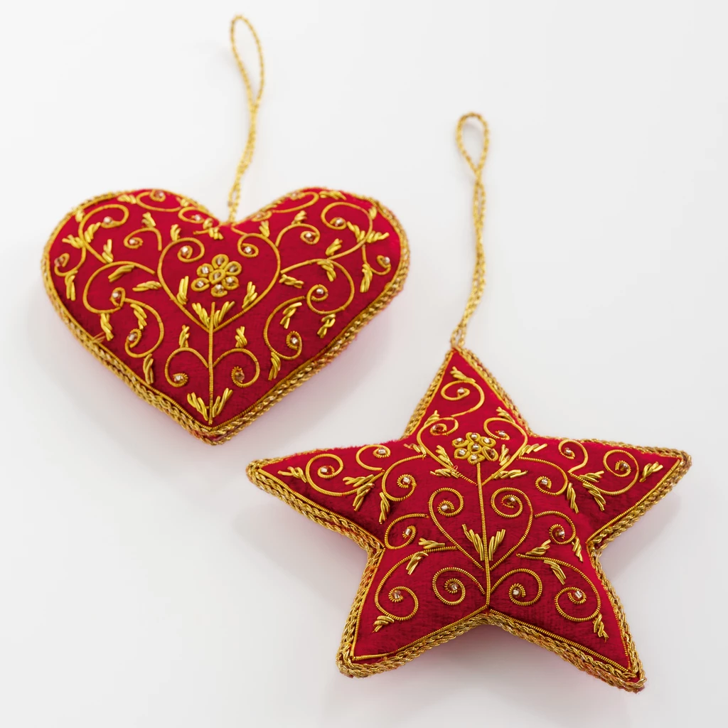Zardozi Baumschmuck Herz und Stern