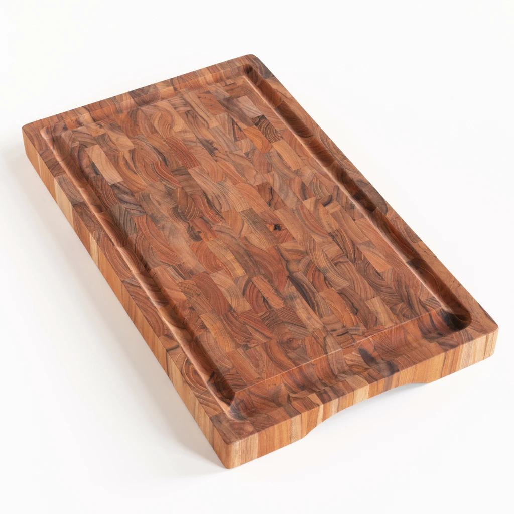 Tranchierbrett mit Saftrinne aus Teak Hirnholz groß