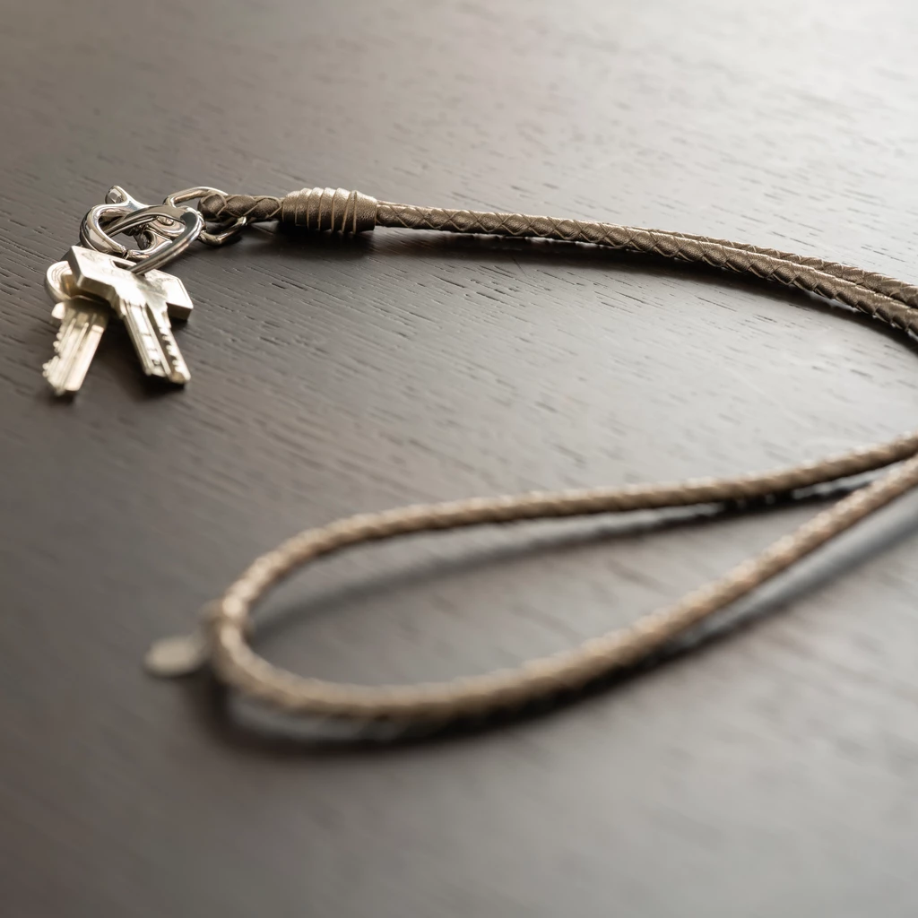 Schlüsselband Metallic-Leder Silber