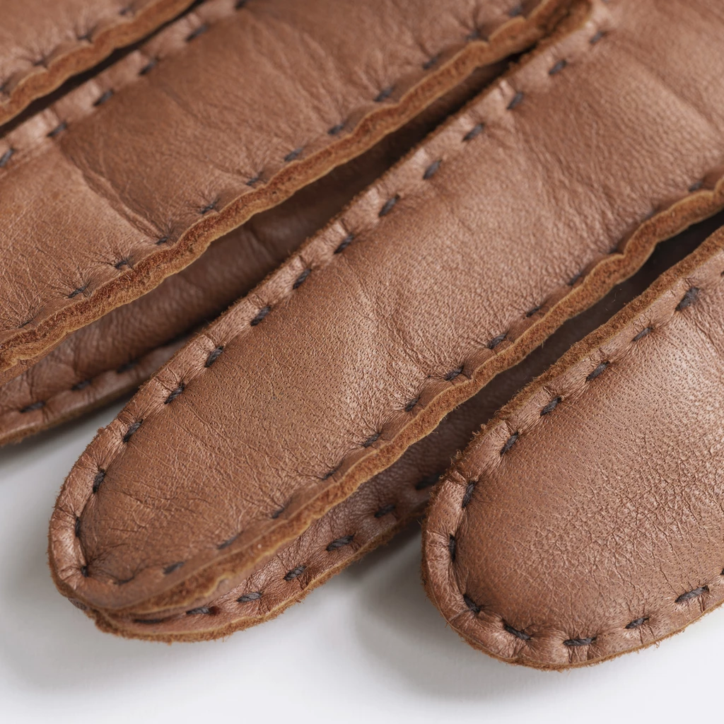 Herrenhandschuhe Hirschleder mit Stulpe Schwarz/Grau Gr. 8