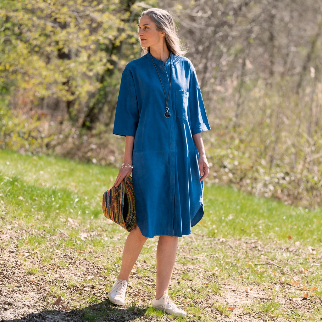 Depeche Wildlederkleid Blau Gr. 38
