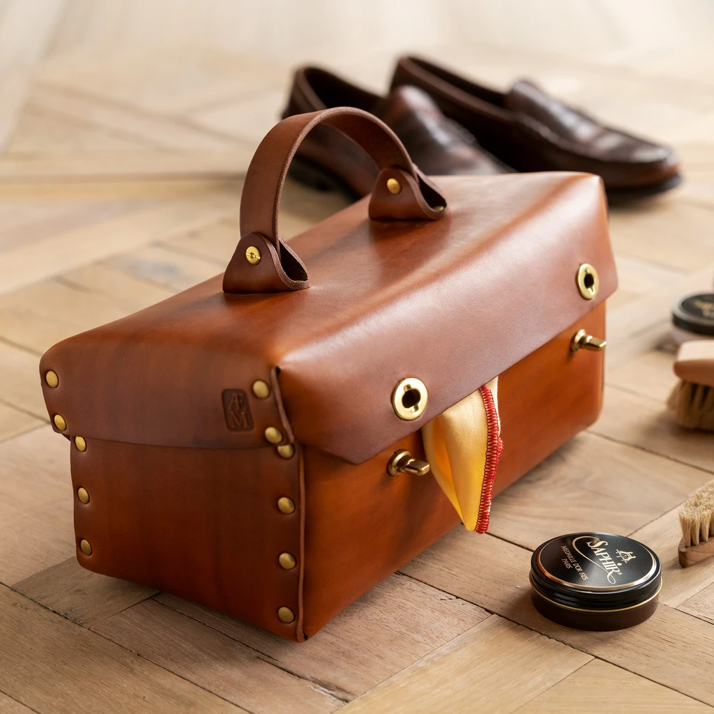 Werkzeug- und Schuhputztasche aus Leder
