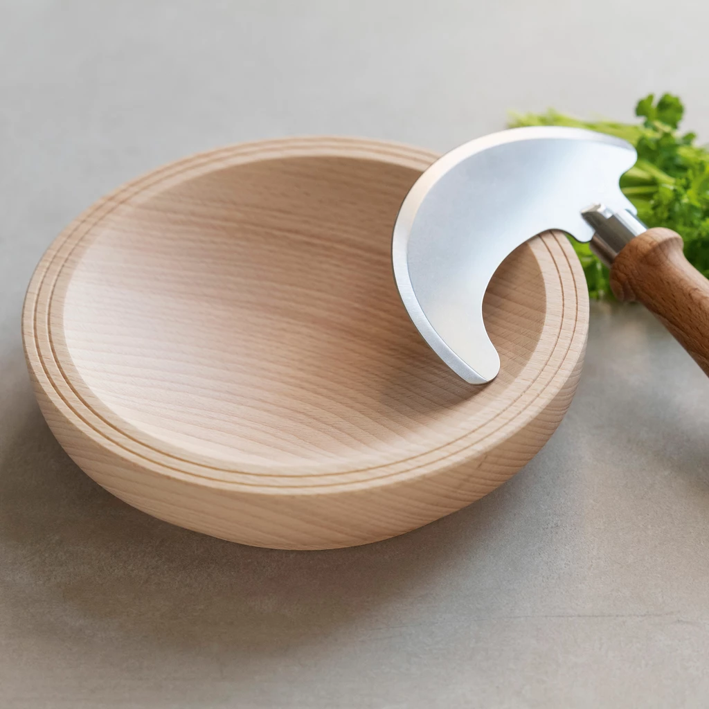 Thuner Kräutermesser mit Holzschale