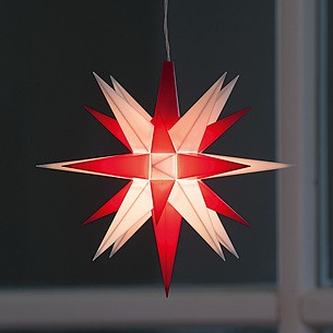 Kleiner Herrnhuter Stern aus Kunststoff Weiß/Rot  (LED)