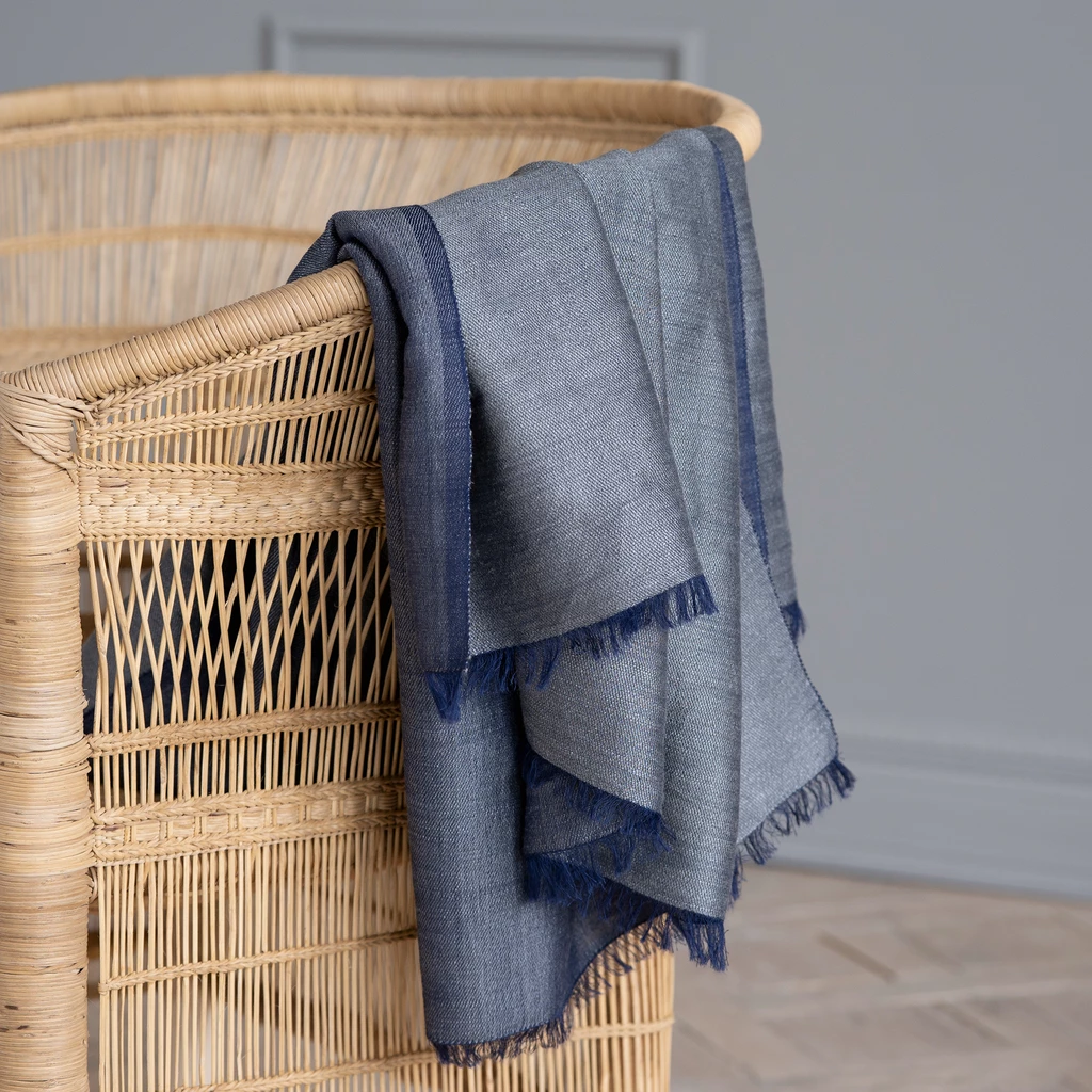 Nsija Plaid Leinen und Baumwolle handgewebt Blau