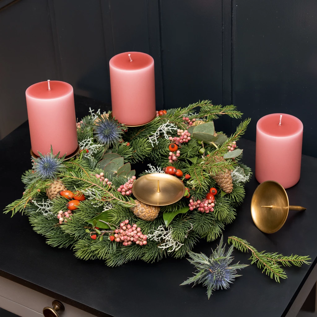 4 Messingkerzenhalter für Adventskranz Klein