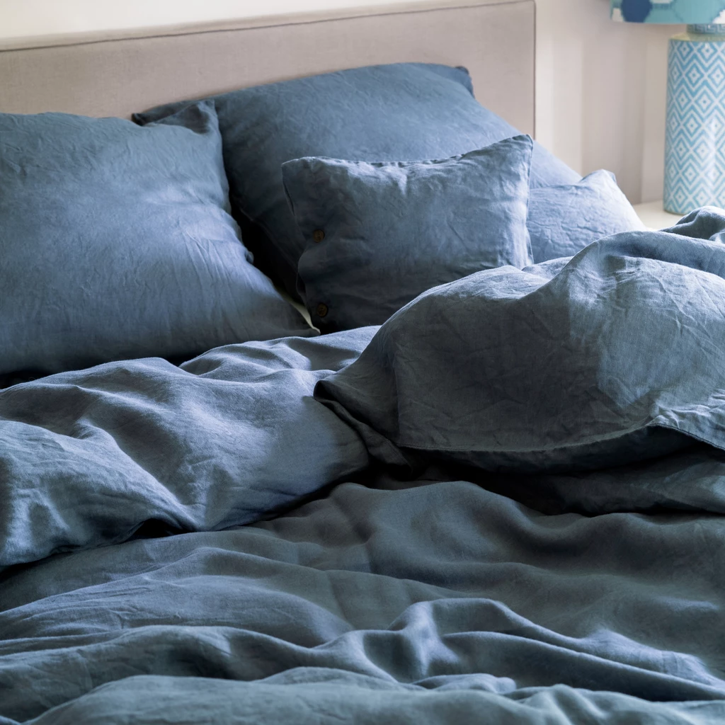 Leinenbettwäsche Stonewashed Louredo Blau 155 x 220 cm