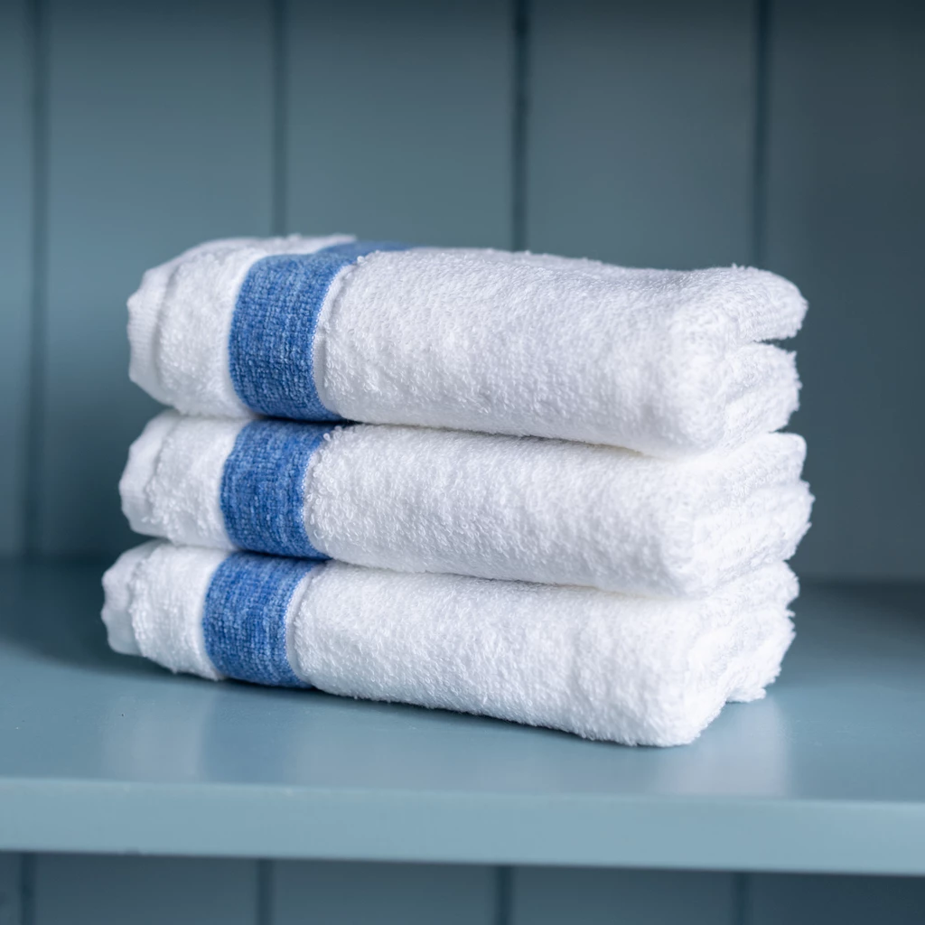 Gästehandtuch mit Chenille-Bordüre Blau