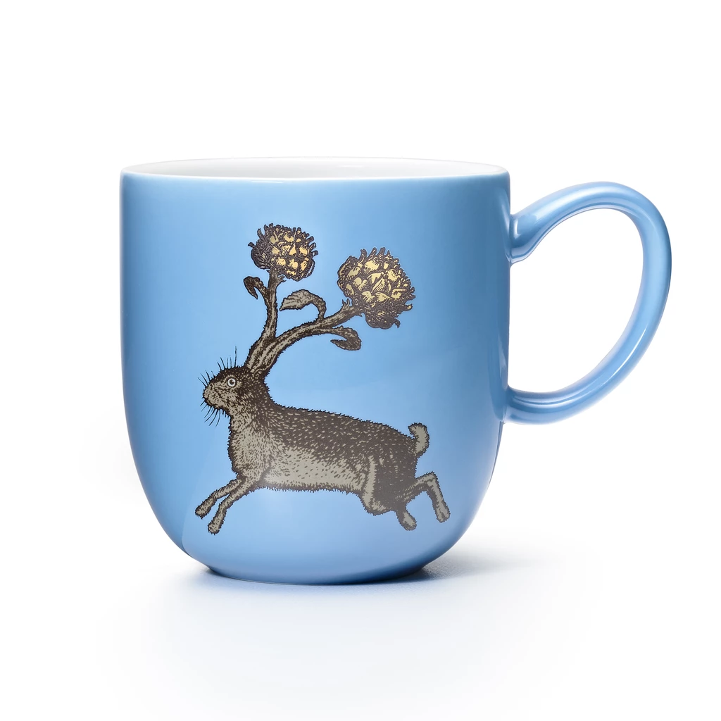 Kaffeebecher Somerset Feldhase auf blauem Grund
