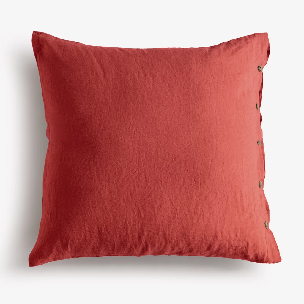Leinenbettwäsche Stonewashed Louredo Rot 80 x 80 cm