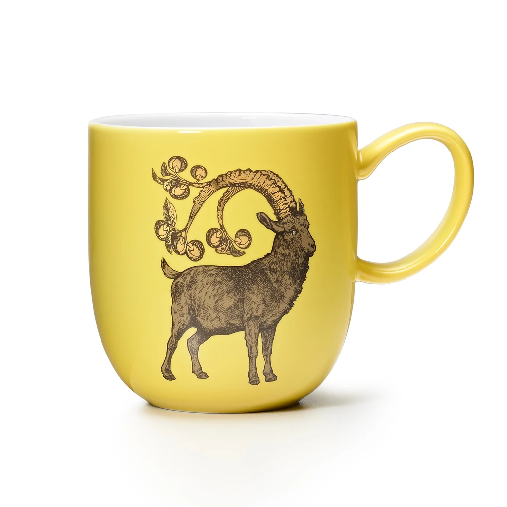 Kaffeebecher Somerset Steinbock auf gelbem Grund