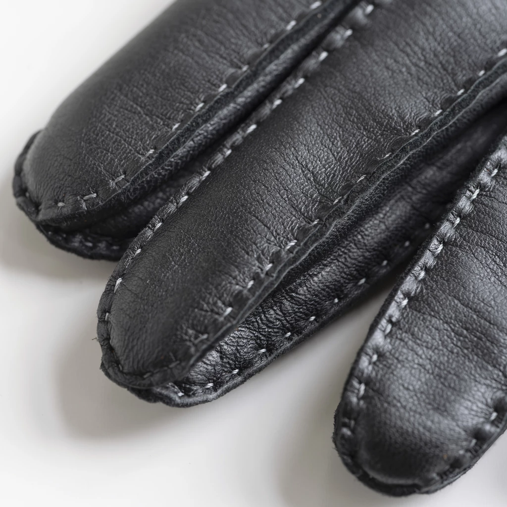 Herrenhandschuhe Hirschleder mit Stulpe Schwarz/Grau Gr. 8