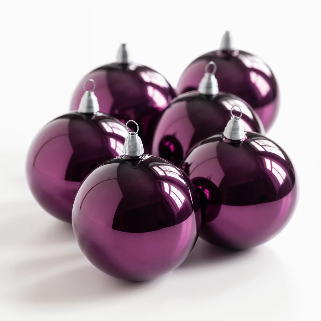 4 Lauschaer Weihnachtskugeln Magenta/Purple 10 cm