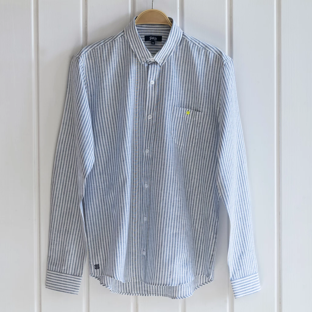 Baumwoll Leinenhemd blau/weiß - Größe S