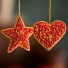 Zardozi-Baumschmuck Herz und Stern Rot - 2